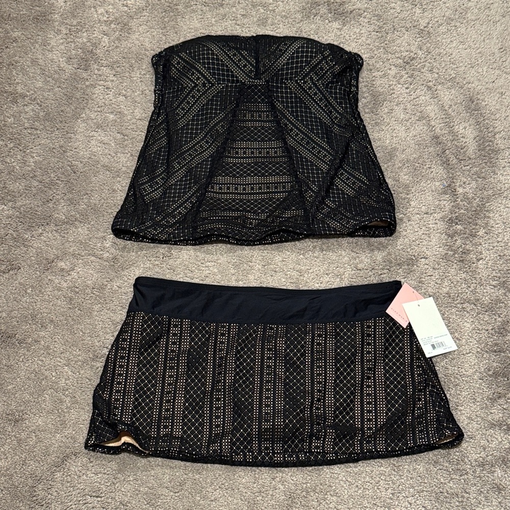 Alex Marie Fit Solution Black/Cream Two Piece Tankini & Skirt Swim Set SIZE M